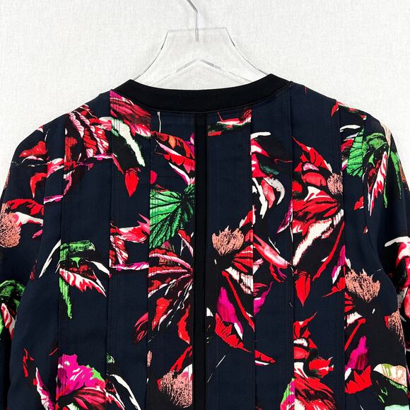 PROENZA SCHOULER Floral Print Blouse Womens 2 Black Pink Red Long Sleeve Layered - Picture 4 of 11